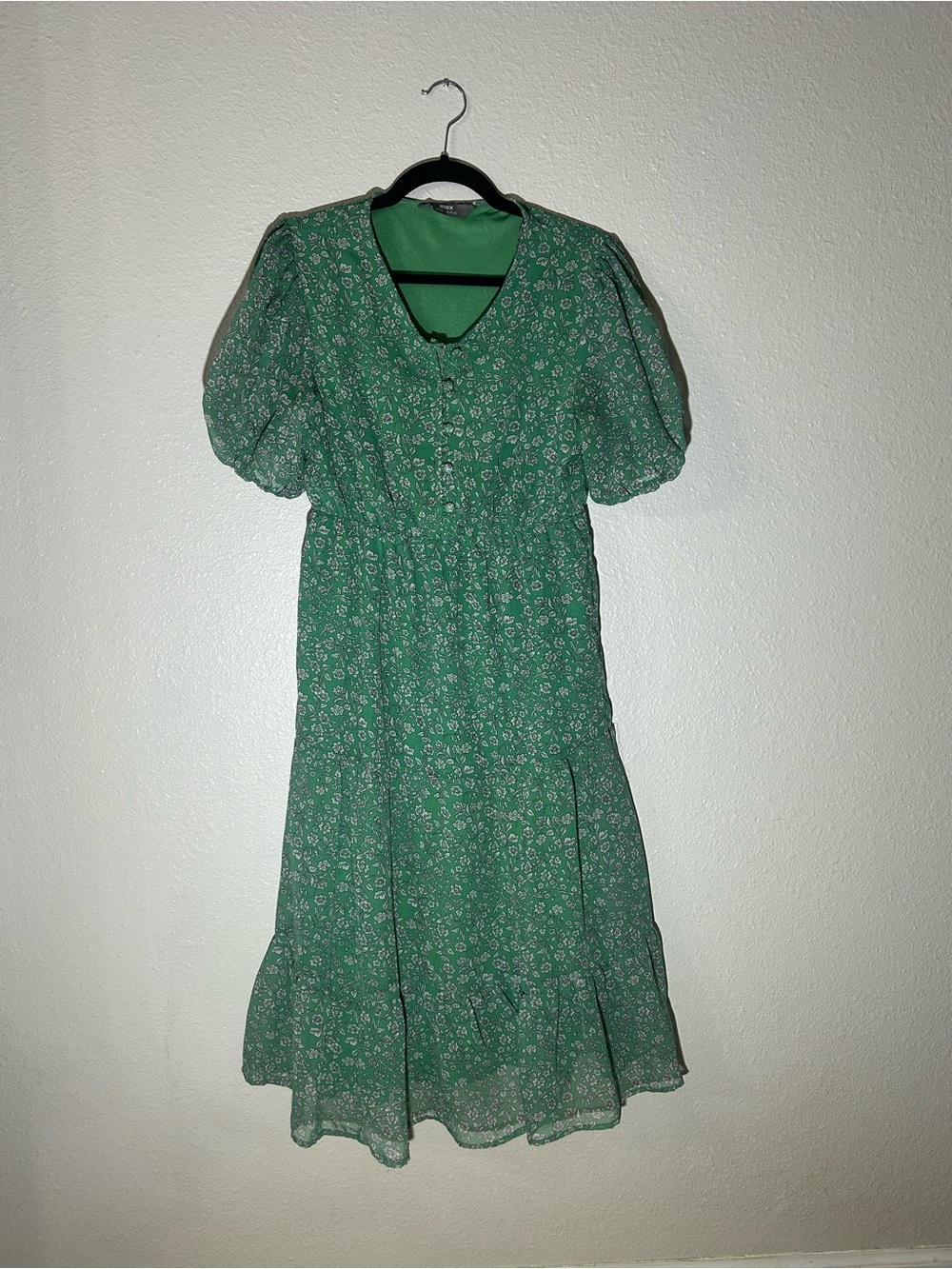 Max Green Women’s Floral Puff Sleeve Dress (UK 12 / EUR 38/ US 8)
